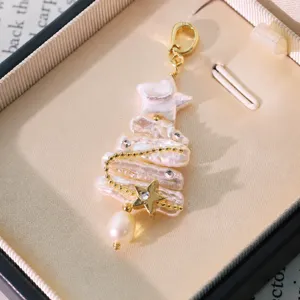 Natural Pearl Star Zircon Pendant Necklace Christmas Tree Design Elegant Women Fashion Jewelry