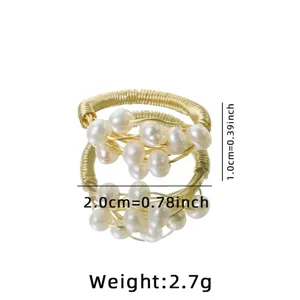 Natural freshwater pearl gold wire wrapped ring main product view showing elegant design.
