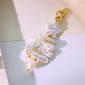 Elegant baroque pearl Christmas tree pendant necklace, vintage style gold jewelry gift.