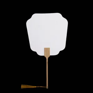 Éventail en Papier Vierge DIY Poignée en Bambou Peint à la Main Double Face Rond Peinture d'Art Artisanat Décoration de Maison