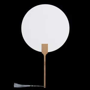 Éventail rond en papier vierge DIY avec manche en bambou, éventail blanc de peinture d'art.