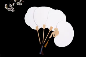 Éventail en papier vierge DIY avec manche en bambou, éventail rond traditionnel pour la peinture d'art.