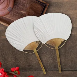 Blank paper round fan with bamboo handle, double-sided DIY art painting fan for crafts.