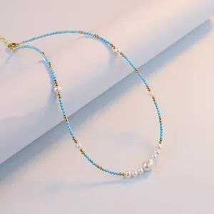 Türkis Perlen Perlenkette, elegante Goldperlen Choker, zarter Schmuck für Frauen Alltag.