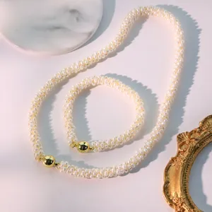 Conjunto collar pulsera perla agua dulce natural estilo minimalista chic de moda