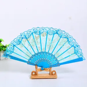 7 Zoll blaue Spitze Faltfächer Hochzeit Tanz Handfächer Geschenk Dekorative Kunst