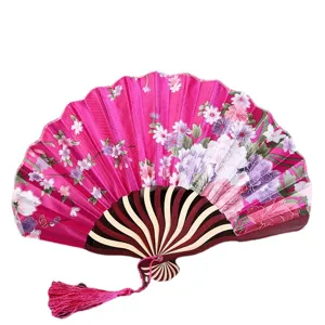 Traditional Chinese folding fan with bamboo ribs and floral pattern for women daily use main view