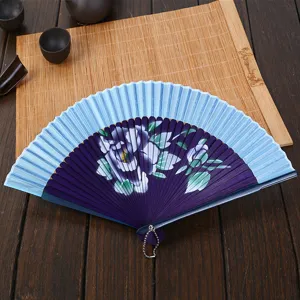 Chinese Vintage Folding Fan Bamboo Silk Hand Held Fan Portable Floral Printed Summer Cooling Fan Women Gift Art Craft