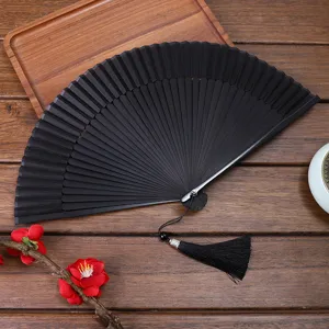 Traditional black folding fan bamboo hand fan for Hanfu dance performance photography props