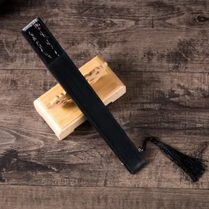 Japanese style black folding fan with tassel, traditional hand fan for kimono dress up.