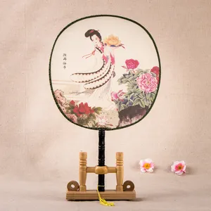 Traditional Chinese Silk Hand Fan Vintage Classical Lady Palace Fan Wooden Handle Home Decor Gift Art Fan