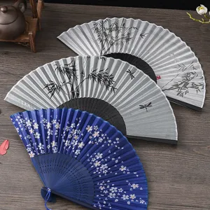 Retro Silk Folding Fan Chinese Style Bamboo Hand Fan Dancing Qipao Gift Craft Folding Fan Traditional Silk Fan