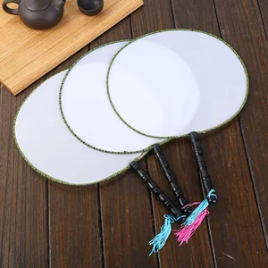 Leerer runder Handfächer DIY Malfächer weiße Seidenfächer Oberfläche mit Griff Kinder kreative Kunst Handwerk Schulbedarf