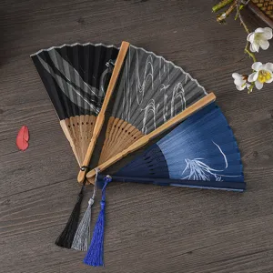 Traditional folding fans set with wooden ribs and elegant tassels, perfect for summer gifts.
