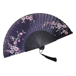 Chinese style folding fan silk floral print vintage hand fan for women Hanfu dance party gift