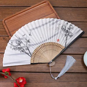Traditional Chinese folding fan linen bamboo hand fan vintage dance photography props accessory
