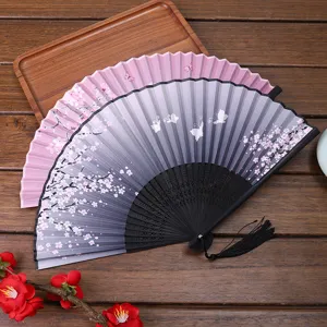 Eventail Pliant Chinois Traditionnel Bambou Motif Floral Eventail de Danse Vintage Eventail à Main Pour Performance Photographie