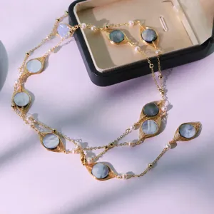 Collana con Catena a Maglione Lunga in Conchiglia di Perle Naturali e Perline di Rame da Donna Gioielli Geometrici Stile Vacanza