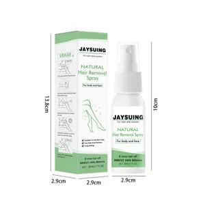 Detailansicht der sanften Jaysuing Haarentfernungsspray Flasche und Verpackungsdetails.