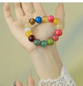 Pulsera de cuentas de piedra natural colorida, estilo macaron dopamina moda regalo.