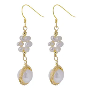 Elegant 18K gold filled freshwater pearl flower earrings with crystal wire wrapped drop.
