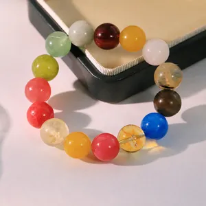 Pulsera de Ágata de Piedra Natural de Dopamina Hecha a Mano Pulsera de Cuentas de Macaron Multicolor para Mujer Regalo de Pareja