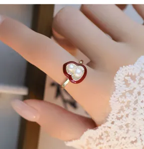 Handgemachte französische elegante Perlenblumenring Damen Luxus vielseitige offene Ring Schmuck