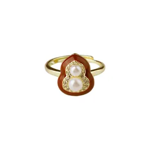 Eleganter handgemachter französischer perlen kürbis verstellbarer ring für frauen schmuck.
