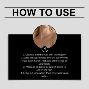 Detailed instruction guide showing step-by-step usage for the exfoliating cleansing spray.
