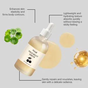 Primo piano della texture leggera del siero corpo con contagocce e formula nutriente.