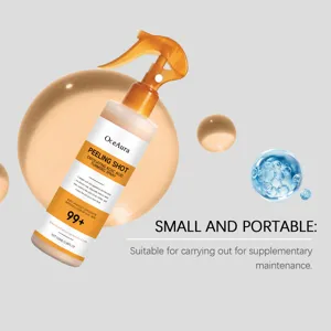 Oceaura exfoliating turmeric spray bottle detail view, 100ml portable skincare body care.