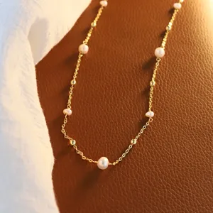 Gold-Plated Copper Freshwater Pearl Choker Necklace Elegance Gypsophila Clavicle Chain Minimalist Jewelry Gift For Women