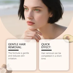 Détail de crème dépilatoire faciale, formule douce et naturelle à la noix de coco.