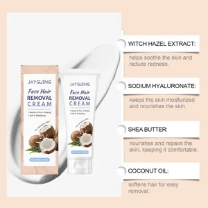 Crème dépilatoire visage à la noix de coco Jaysuing pour peaux sensibles, formule douce aux extraits.