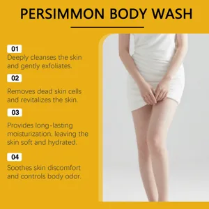 Detail view of persimmon body wash application, showcasing deep cleansing and moisturizing benefits.