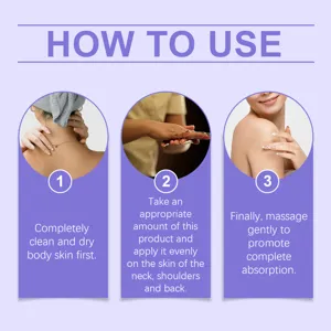 Lavender body oil usage guide step-by-step instructions for neck and back massage relaxation.