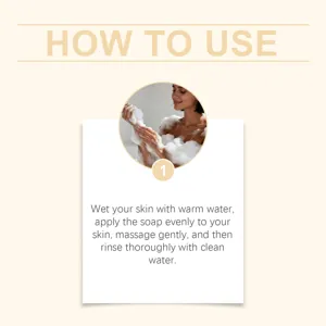 Bannière d'instructions d'utilisation de savon nettoyant pour une peau douce et soignée.