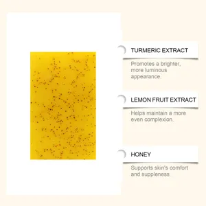 Details du savon curcuma citron aux ingredients naturels pour un soin corporel doux.