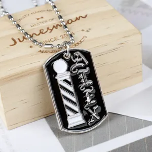 Collana con targhetta in smalto per barbiere con catena a sfere per uomo.
