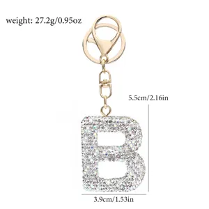 Strass Buchstabe B Schlüsselanhänger, Kristall Taschenanhänger mit Goldring, Detailgröße.
