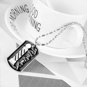 Collana con targhetta da barbiere in lega catena di perline argentate ciondolo gioiello uomo