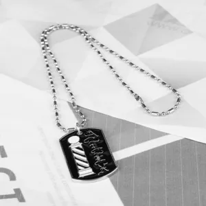 Collana con targhetta barbiere in lega catena a sfere stile punk pendente gioiello.