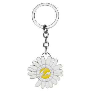 Porte-clés marguerite en métal avec cœur éclair jaune pour accessoire de sac.
