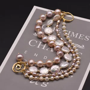Natürliche Süßwasser Barock Perlen Armband, mehrlagig Gold Verschluss Damen Schmuck