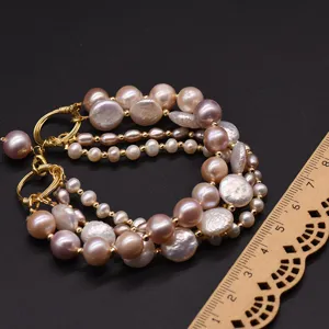 Natürliches Barock Süßwasser Perlen Armband mehrlagige goldene Kette Damenschmuck