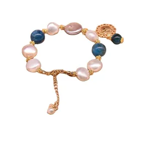 Natürliche Süßwasserperle blauer Stein Armband böhmischer Handarbeit Schmuck für Damen