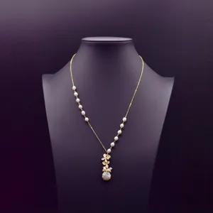 Elegant Baroque Natural Freshwater Pearl Necklace With 925 Sterling Silver Gold Plated Copper Floral Tassel Pendant Jewelry