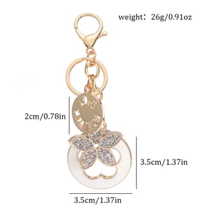 Portachiavi strass oro quadrifoglio cinque foglie ciondolo borsa love forever