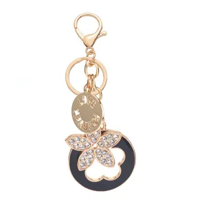 Portachiavi con strass trifoglio a cinque foglie metallo oro ciondolo borsa regalo ideale
