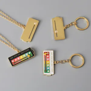 Kreative soziale Batterie schiebbare Halskette und Schlüsselanhänger Set lustiger Schmuck